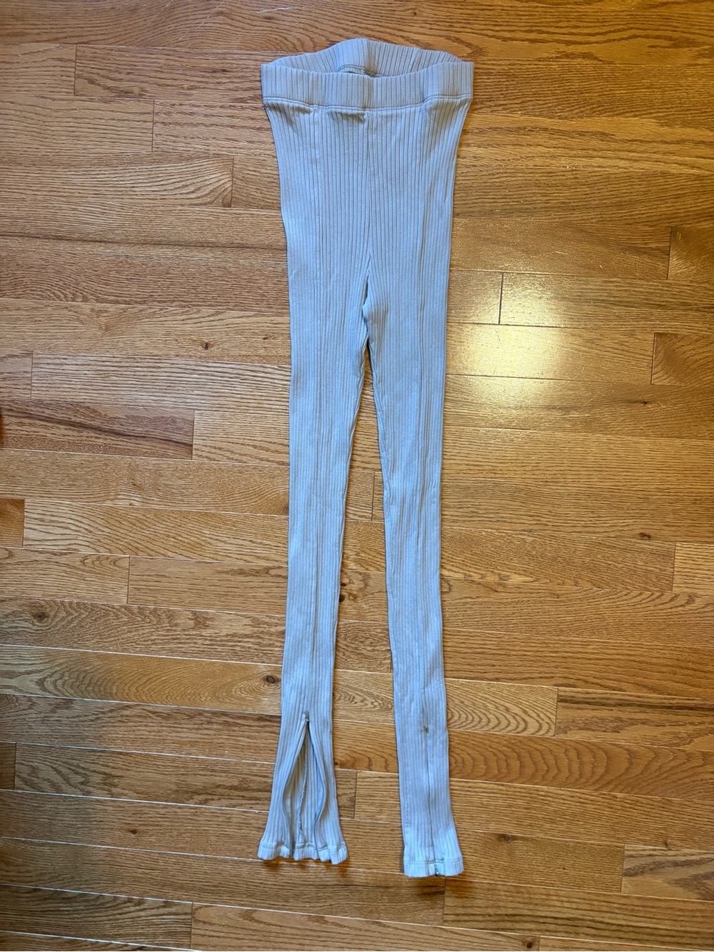 KOTN Taupe Ribbed High-Waist Leggings with Flared Slit Hem